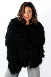 Exklusiver Damenmantel Alina aus mongolischem Lammfell, Schwarz