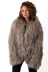 Women's exclusive coat Alina from Mongolian lamb Dark Beige