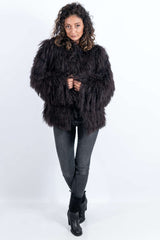 Women's exclusive coat Alina from Mongolian lamb Dark Brown