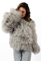 Women's exclusive coat Alina from Mongolian lamb Grey