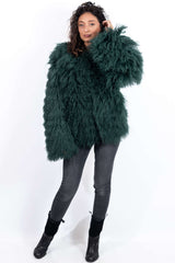 Women's exclusive coat Alina from Mongolian lamb Green