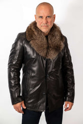 Men's Coat Douglas Black with Wolf collar