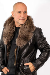 Men's Coat Douglas Black with Wolf collar