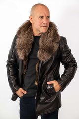 Men's Coat Douglas Black with Wolf collar