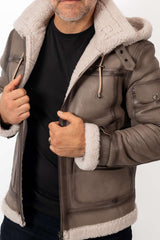 Men's leather coat Victor with hood