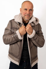 Men's leather coat Victor with hood