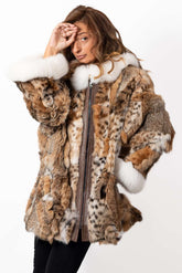 Ekskluzywny płaszcz damski Boryana z naturalnego futra rysia