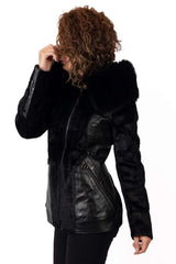 Women's exclusive Alpaca Gery coat with hood Black