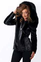 Exklusiver Damen-Vihra-Mantel aus Alpaka mit Kapuze, Schwarz