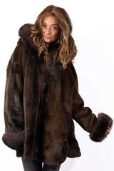 Women's exclusive alpaca coat Valentina Brown Melange
