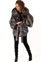 Women's exclusive Alpaca coat Charlotte Grey with hood