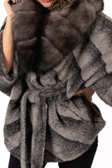 Women's exclusive Alpaca coat Charlotte Grey with hood