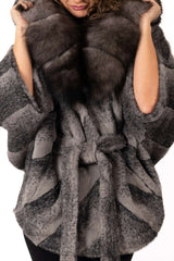 Women's exclusive Alpaca coat Charlotte Grey with hood