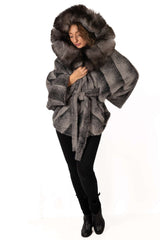 Women's exclusive Alpaca coat Charlotte Grey with hood