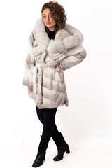 Women's exclusive Alpaca coat Ivet with hood White Melange