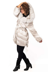 Women's exclusive Alpaca coat Ivet with hood White Melange