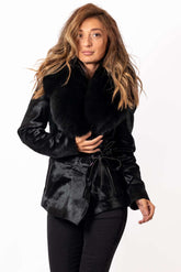 Exklusiver Damenmantel Pony Schwarz Kurz