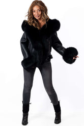 Women's exclusive lambskin coat Alexa with hood