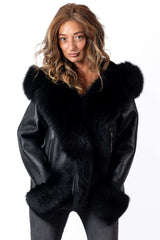 Women's exclusive lambskin coat Alexa with hood