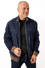 Men's Leather Bomber Jacket Daniel Blue Suede