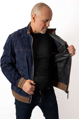 Men's Leather Bomber Jacket Daniel Blue Suede