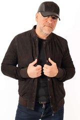 Men's Leather Bomber Jacket Alex Brown Suede