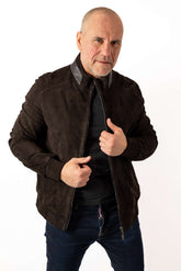 Men's Leather Bomber Jacket Bayan Brown Suede