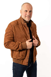 Men's Leather Bomber Jacket Bayan Camel Suede