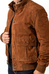 Men's Leather Bomber Jacket Bayan Camel Suede