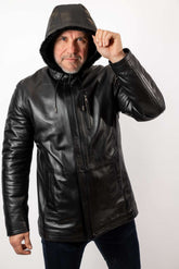 Men's leather coat Boril with hood