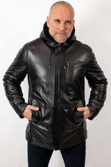 Men's leather coat Boril with hood