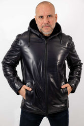 Men's leather coat Bobby with hood