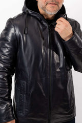 Men's leather coat Bobby with hood