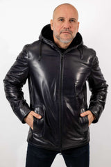 Men's leather coat Bobby with hood