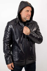 Men's leather coat Bobby with hood