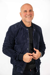 Men's Leather Bomber Jacket Alex Blue Suede