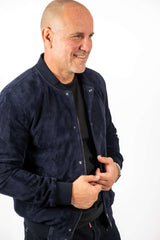 Men's Leather Bomber Jacket Alex Blue Suede