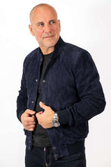 Men's Leather Bomber Jacket Alex Blue Suede