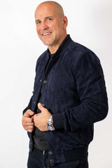 Men's Leather Bomber Jacket Alex Blue Suede