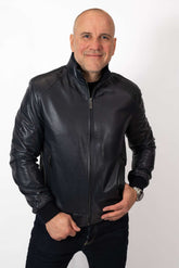 Men's leather bomber jacket Biser Dark Blue Perforate