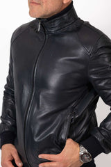Men's leather bomber jacket Biser Dark Blue Perforate