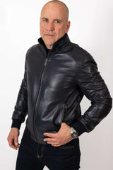 Men's leather bomber jacket Biser Dark Blue Perforate