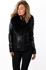 Women's leather jacket Elana with Fox Black