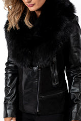 Women's leather jacket Elana with Fox Black