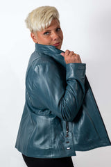 Women's leather jacket Adelina Aquamarine