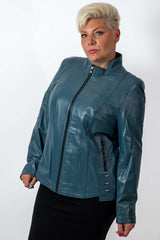 Women's leather jacket Adelina Aquamarine