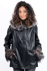 Women's leather jacket Maraya with silver fox double-sided