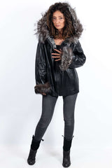 Women's leather jacket Maraya with silver fox double-sided