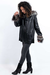 Women's leather jacket Maraya with silver fox double-sided