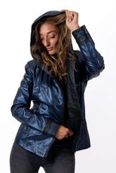 Women's leather jacket Angela Blue Neon